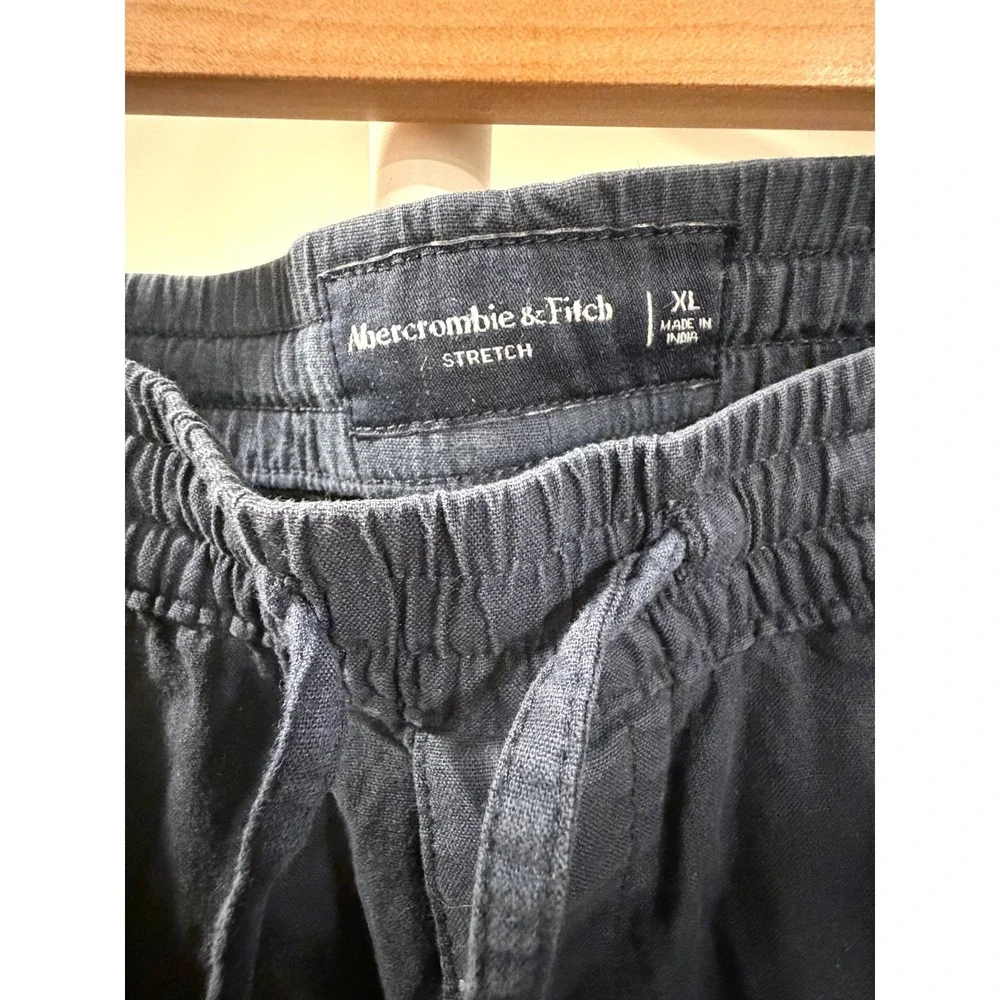 Abercrombie & Fitch Men's Navy Blue Linen Blend Pull On Drawstring Shorts XL